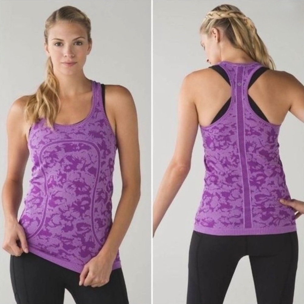 Lululemon Swiftly Tech Racerback Logo Tank Camo Weathered Tender Violet, Size 4